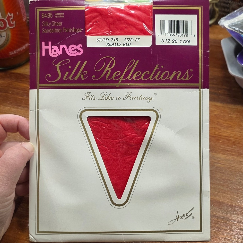 Hanes Silk Reflections Pantyhose Really Red Silky Sheer Sandalfoot Vintage Rare